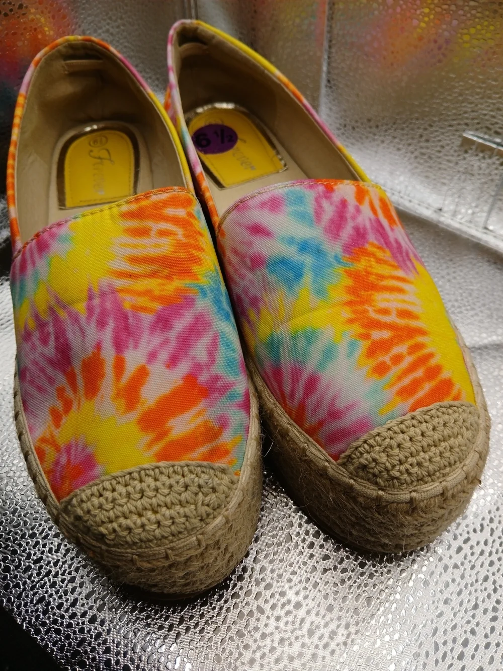 Forever Tie-Dye Platform Espadrilles - Yellow, Pink, Blue, Orange Women's Sz 6.5